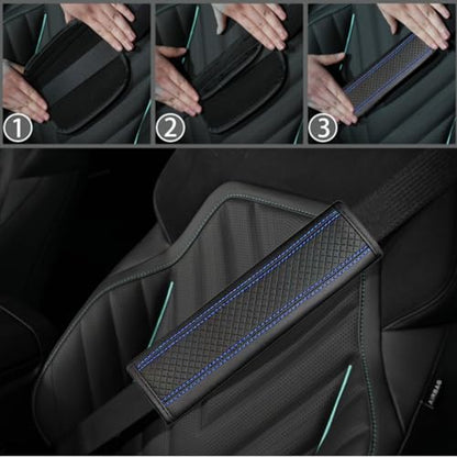 NBTEPEM 6 PCS Car Steering Wheel Cover Set, Microfiber Leather Steering Wheel Covers Universal 14.5-15 inch, Center Console Cover, Seat Belt Cushion, Cup Holder Coaster, Car Accessories Set Blue - color: Black with blue, size: Steering Wheel Cover Set