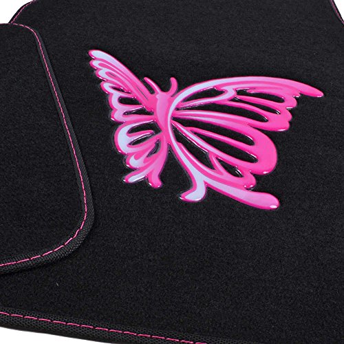 BDK Pink Butterfly Design Carpet Car Floor Mats for Auto Van Truck SUV-4 Pieces Front & Rear Full Set with Rubber Backing-Universal Fit - color: Pink Butterfly Design