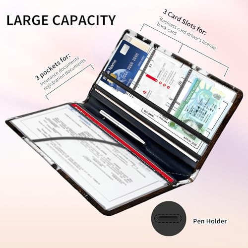Premium Car Registration and Insurance Card Holder, Cute PU Leather Car Document Holder, Vehicle Glove Box Car Organizer with Magnetic Closure for Driver License, Cards Brown White Cowhide - color: Brown White Cowhide