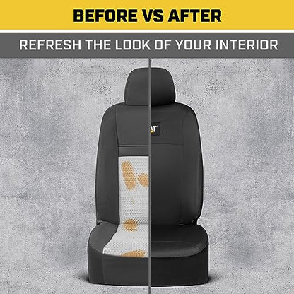 CAT DuraDrive Car Front Seat Cover – (2) pc, Black Oxford, Heavy Duty Protection, Semi-Universal Fit – Durable Water-Resistant Auto Seat Protector for Truck, SUV, Sedan – Easy Install & Washable