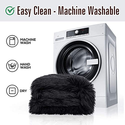 1Pc Faux Sheepskin Wool Fur Car Seat Cover for Cars SUV Trucks Universal Fit, Soft Plush Synthetic Wool Buck Fur Car Seat Cushions by FLMaples(Black) - color: Black