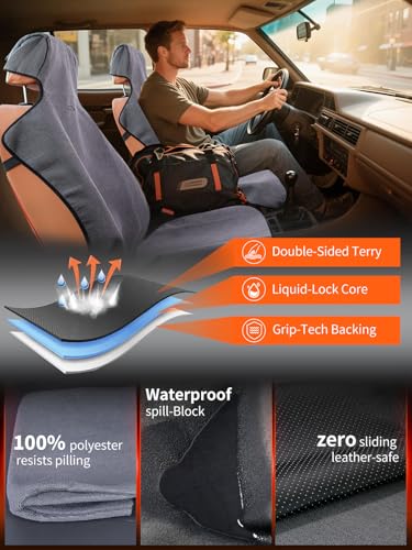 1 Pack Towel Car Seat Cover Towel, Waterproof Washable Front Seat Protectors with Terry Cloth, Non-Slip Backing, Universal Fit for Cars SUVs Trucks,Gym,Beach,Pets, Kids,Road Trips (Gray)