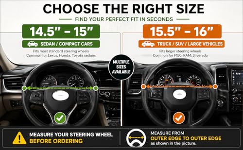Premium Genuine Leather Steering Wheel Cover 15.5–16 Inch – Non-Slip Silicone Lining, Ergonomic Grip – Fits Ford F-150, RAM 1500, Silverado, Jeep & Trucks/SUVs - color: black, size: 15.5-16 inches