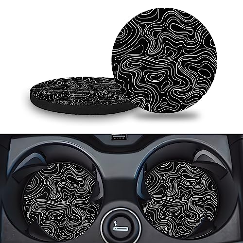 Car Cup Holder Coasters, 2 Pack – 2.75" Universal Auto Anti-Slip Insert Coaster, Rubber Car Coasters, Personalized Car Accessories for Women & Men (Topography) - color: Topography