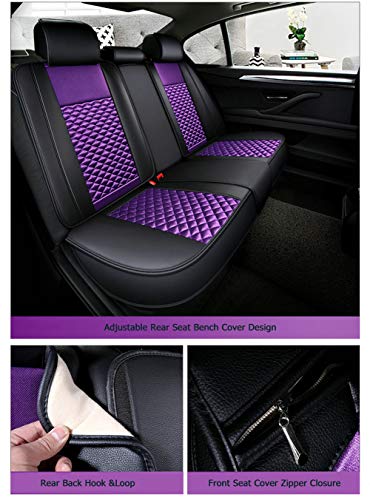 Bling Retro Fashion Lattice Silk and Leather Car Seat Covers Front and Rear Seat Covers Universal Fit (Purple-Basic) - color: Purple-Basic