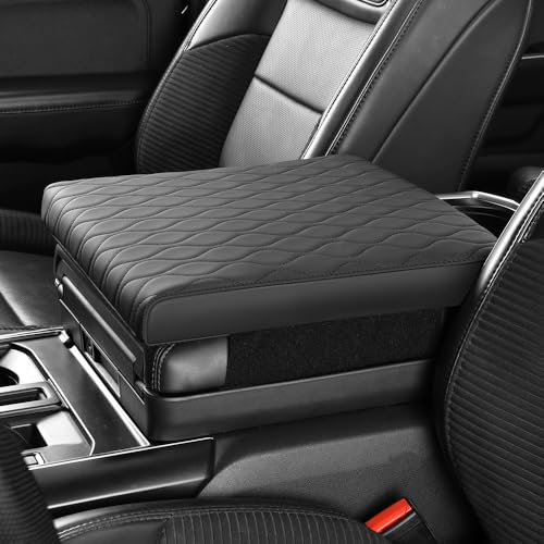 F150 Center Console Cover/Pad Fit 2021 2022 2023 2024 2025,Faux Leather Ford f150 Armrest Mat,Ergonomic Support Cushion,Console Protector,Waterproof Wear-Resistant Scratch-Resistant