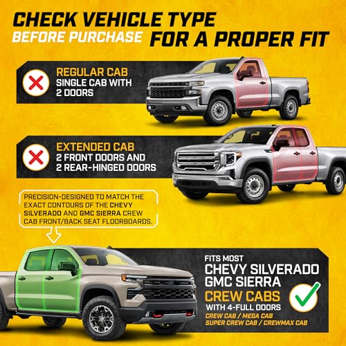 CAT® JustFit™ 3D Custom Fit Bench Floor Mat for 2019-2026 Chevrolet Silverado 1500/GMC Sierra 1500 & 2020-2026 Chevy Silverado/GMC Sierra 2500HD/3500HD Crew Cab Rear Floor Liner Laser Measured - style: Chevy Silverado (2019–2026) / GMC Sierra (2020–2026)
