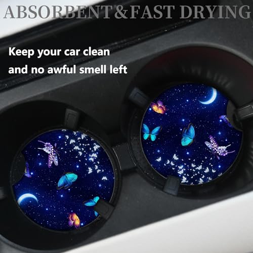 2pcs Blue Butterfly Cup Coaster for Car SUVs Trucks, Rubber Car Coasters with A Finger Groove, Car Cup Holder Coasters Interior Accessories - color: Blue Butterfly
