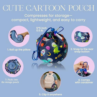 SKYTRAX® Certified Kids Safe Memory Foam Travel Neck Pillows for Kids and Toddlers, Cute Cartoon Design, Car Seat & Airplane Head Neck Support, Adjustable Snap Buttons, Washable Soft Cover (Dinosaur) - color: Universe/Dinosaur