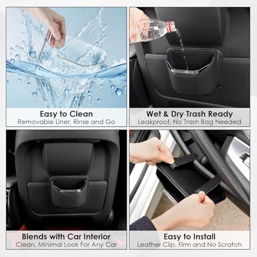 Small Car Trash Can for Side Door Back Seat Leather Leakproof Removable Liner Clip On Automotive Garbage Bin Compact Auto Trashcan Multipurpose Storage Organizer Container 0.22 Gal