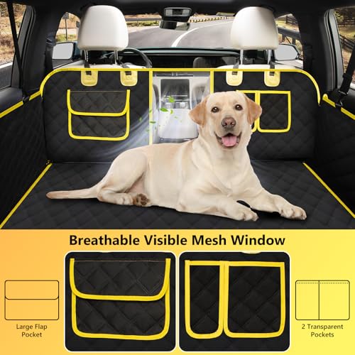 L'AGRATY Dog Car Seat Cover: Waterproof Back Seat Extender for Dogs with Side Flaps - Nonslip Hard Bottom Car Seat Cover for Dogs with Mesh Window: 60/40 Split Bench Dog Hammork Bed for Car SUV Truck