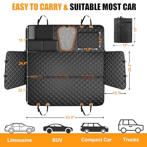 Hard Bottom Dog Seat Cover, Dog Car Seat Cover for Back Seat with Tablet Holder and Foldable Food Tray, Waterproof Back Seat Extender for Dogs Suitable for Baby Seats Hold 420 lbs for Car/SUV