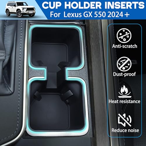 Center Console Cup Holder Inserts for 2024 2025 2026 Lexus GX550 Accessories Non-Slip Cup Holder Silicone Protection Pad Cupholder Coaster Liner for GX 550 Drink Organizer Interior Mat Black - size: for Lexus GX 550 2024 2025