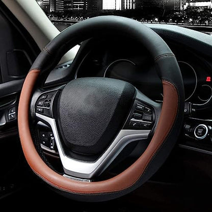 Valleycomfy Microfiber Leather Steering Wheel Covers Universal 15 inch (Brown - color: Brown, size: Medium(Standard) Size[14.5"-15"]