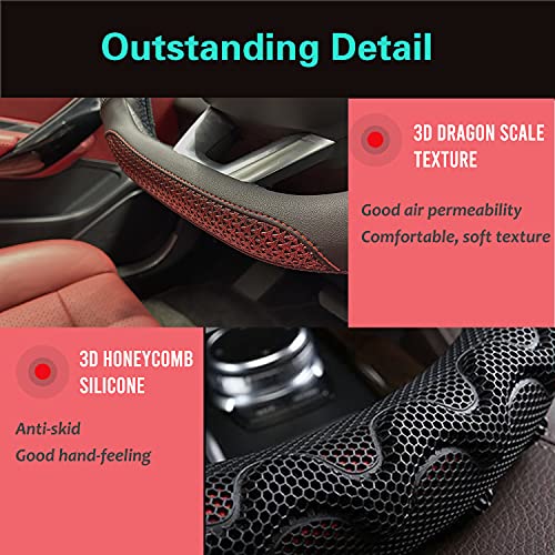PINCTROT D Shaped 14.5-15 Inch Steering Wheel Cover Great Grip with 3D Honeycomb Anti-Slip Design, Flat Bottom 14.5-15 Inch (Wine Red) - color: 6.D-shaped,Wine Red, size: Medium(Standard) Size[14 1/2''-15'']
