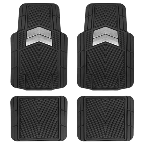 MotorTrend FlexTough Shield Black & Silver All-Weather Floor Mats for Car Truck SUV, Heavy Duty Waterproof Rubber Car Mats, Trim to Fit Car Accessories, Interior Protection Front Rear Floor Liners - color: Black & Silver