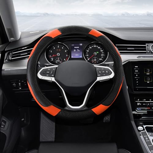 Car Steering Wheel Cover, Steering Wheel Protector, Universal 14.5-15 Inch Microfiber Leather Breathable Auto Steering Wheel Covers, Carbon Fiber Steering Wheel Cover for Women Men (Orange) - color: Orange