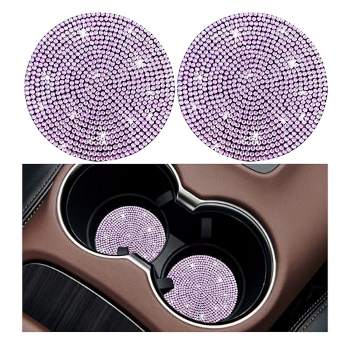 Ziciner 2PCS Bling Car Cup Holder Coaster, 2.73 Inch Anti-Slip Cup Insert Coasters, Crystal Rhinestone Auto Drink Cup Mat, Universal Interior Decor Car Accessories for Women Girls (Pink) - color: Pink, size: 2 Coaster+No Button Cover