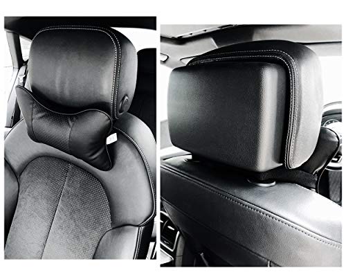 Car Neck Pillow 2 Pieces PU Leather Travel Pillow for Head Rest Neck Support for Car Seat - Black