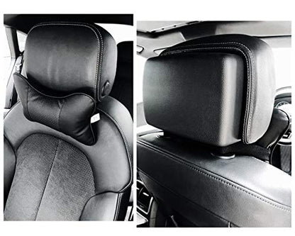 Car Neck Pillow 2 Pieces PU Leather Travel Pillow for Head Rest Neck Support for Car Seat - Black