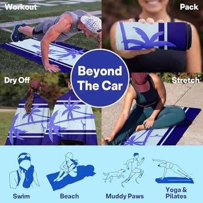 2 Pack Car Seat Towel Covers, Sweat Protector for Front Seats, Premium Thickened Microfiber with Elastic Strap, Breathable & Quick Dry, Machine Washable Cover for Gym Running Universal Fit Palm Tree - color: Palm Tree