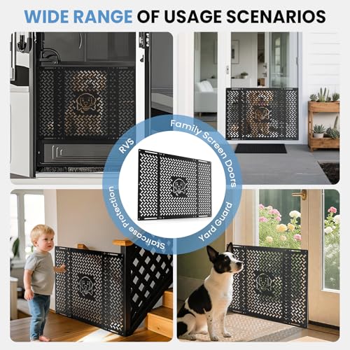 RV Screen Door Protector for Dogs, Adjustable Dog Head and Bone Design RV Entry Door Grille, Heavy-Duty Aluminum, Fits 18.07" to 33.64", Perfect for RV, Camper
