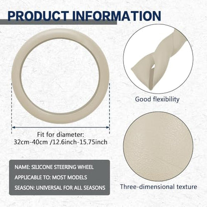 Car Steering Wheel Cover, Silicone Car Steering Wheel Protective Cover, 33-40 CM Anti-Slip Soft Comfortable Steering Wheel Cover for Women Men, Universal Accessories Fit Cars Trucks SUVs (Beige) - color: Beige