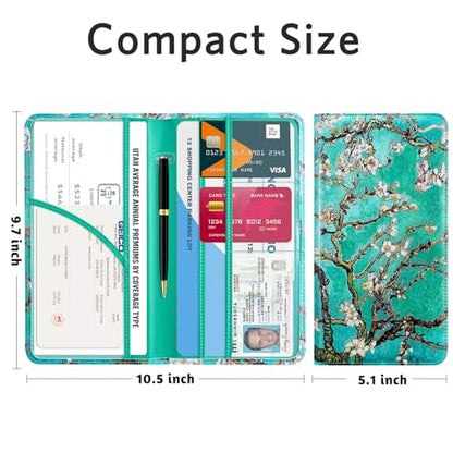 CoBak Car Registration and Insurance Holder - Vehicle Glove Box Car Organizer,Auto Truck Comparment Accessories Case with Magnetic Closure for Driver License,Cards - color: L-Almond Blossoms