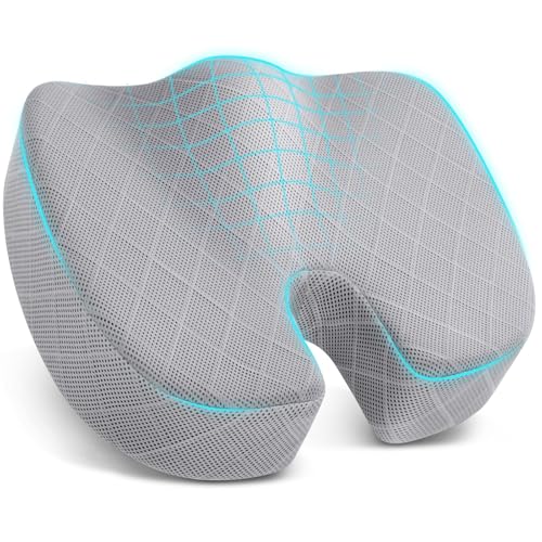 TushGuard Office/Car Seat Cushion, Non-Slip Sciatica & Back Coccyx Tailbone Pain Relief Chair Pad, Memory Foam Butt Pillow for Computer Desk, Wheelchair, Driving (Light Grey, XX-Large) - color: Light Grey, size: XX-Large