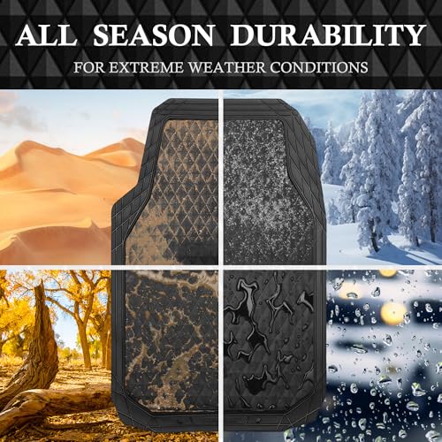 CAR PASS Black Rubber Car Mats, All-Weather Floor Mats Full Set Durable Anti-Slip 3D Rhombus Waterproof Automotive Pad Trim to Fit Liner Universal Fit for Sedan SUV Truck Van, 4 Pcs All Black Rubber - color: All Black