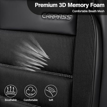 CAR PASS Memory Foam Seat Covers Full Sets, Airy Cool Mesh Thick Car Seat Covers, Leather Car Seat Covers 5 Seats Airbag Compatible, Universal Automotive Comfort for Most Cars, Trucks, SUV, Black - color: black all