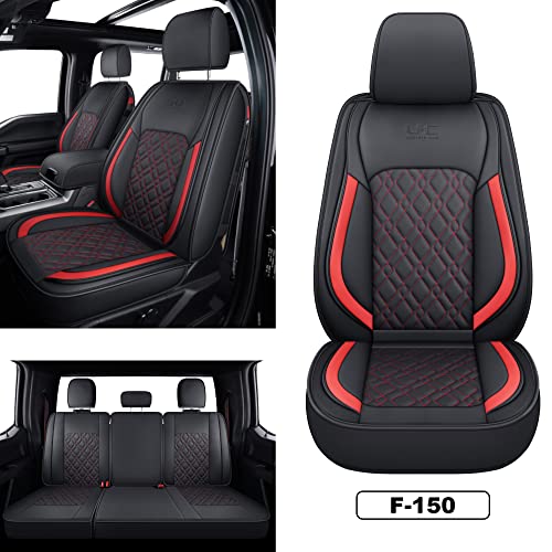 LUCKYMAN CLUB F150 Full-Set Seat Covers J03-Q3 with Waterproof Faux Leather, Fit 2015-2025 Ford F150 and 2017-2025 F250 F350 F450 (Full Set, Black-Red) - color: Black&Red, size: Full Set