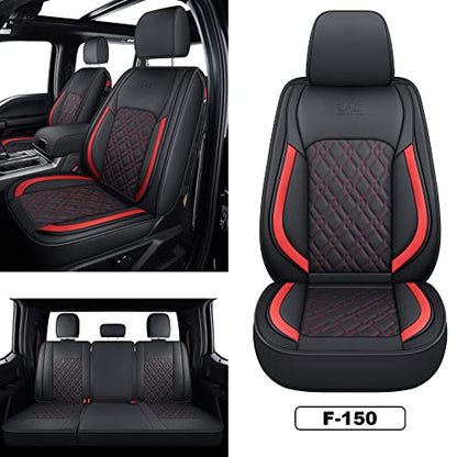 LUCKYMAN CLUB F150 Full-Set Seat Covers J03-Q3 with Waterproof Faux Leather, Fit 2015-2025 Ford F150 and 2017-2025 F250 F350 F450 (Full Set, Black-Red) - color: Black&Red, size: Full Set