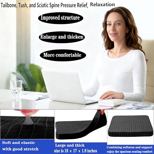 Innovative Gel Seat Cushion for Long Sitting, Soft and Breathable, Seat Cushion for Back, Sciatica, Hip, Tailbone Pain Relief, Used for The Office, Wheelchair, Car, Recliner, Stadium, Kayak.(Black)