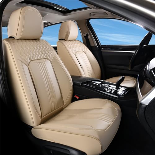 Coverado Seat Covers, Car Seat Covers Front Seats, Beige Seat Cover, Waterproof Car Seat Cushion, Front Car Seat Covers Leatherette Car Seat Protector Universal Fit Most Cars - color: Air Backrest-Beige, size: Front