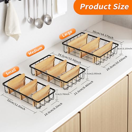 3-Pack Adjustable Lid Organizers - Large Kitchen Cabinet Organizer for Food Storage Container and Tumbler Cup Lids with 9 Bamboo Dividers - Organizers in Cabinet Kitchen/Pantry/Laundry Room - size: 3-Pack Small & Medium & Large