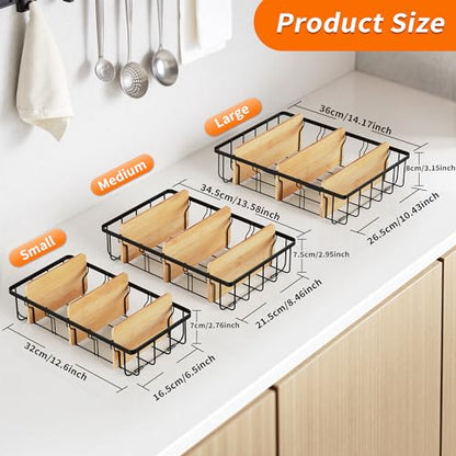 3-Pack Adjustable Lid Organizers - Large Kitchen Cabinet Organizer for Food Storage Container and Tumbler Cup Lids with 9 Bamboo Dividers - Organizers in Cabinet Kitchen/Pantry/Laundry Room - size: 3-Pack Small & Medium & Large