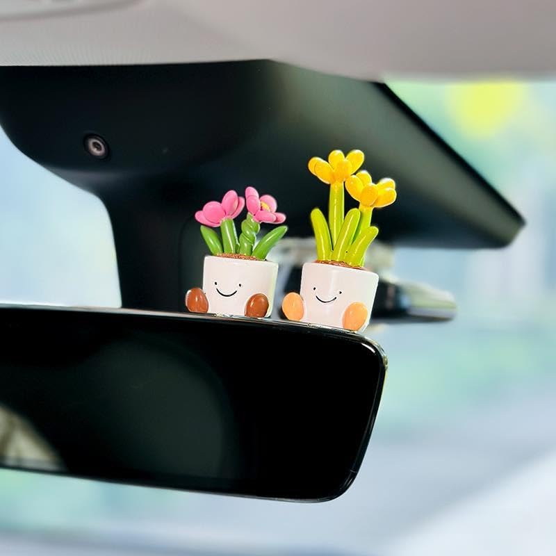 Cute car Accessories for Women,Mini Flower Pot Elf Car Ornament, Adorable mini Plant Car Interior Dashboard Accessories (AB) - style: AB