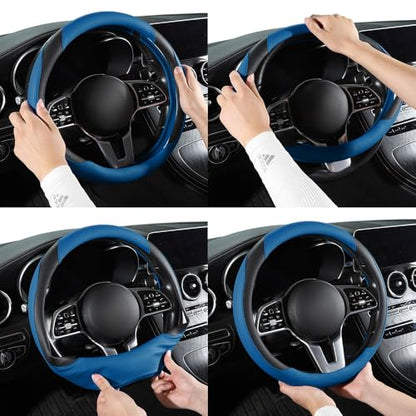 Car Steering Wheel Cover, Microfiber Leather Steering Wheel Cover Universal Fit 14.5-15 inch Anti-Slip Comfortable Breathable Car Wheel Protector for Men Women,Blue