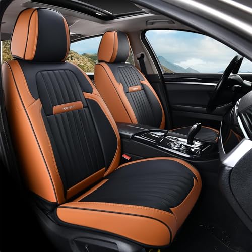 Coverado Car Seat Covers Front, Seat Covers for Cars, Waterproof 2-Pack Car Seat Cushions, Leather Carseat Seat Protectors, Universal Seat Covers Fit for Most Sedans SUV Pick-up Trucks(Brown&Black) - color: brown, size: Front