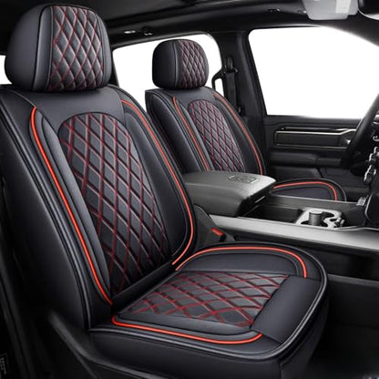 MIROZO Ram Seat Covers Full Set, Waterproof Truck Seat Cover Leather Car Seat Protector Compatible with 2009-2026 RAM 1500/2500/3500 Crew Quad Cab Pickup with Split Curved Bench 40/60,Black and Red - color: Black and Red, size: FullSet（Curved Back）