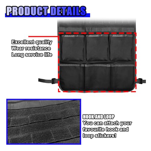 Tactical Molle Panel Car Seat Back Organizer, Waterproof Car Front Seat Protector with Multiple Pockets, Universal Kick Mat for Kids/Pets, Vehicle Backseat Storage Bag for Most Cars (Black)