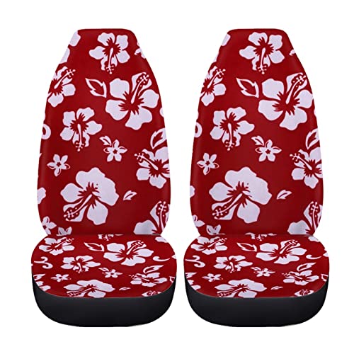 Dreaweet Red Car Accessories for Women Stylish Hibiscus Flower Print Car Seat Covers Front Seats Only,Hawaiian Seat Covers Universal for SUV Trucks Sedan - color: Flower-3