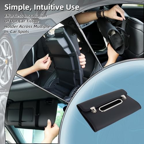 Car Tissue Holder, PU Leather Large Back Seat Tissue Box with Adjustable Straps, Trendy Rectangle Napkin Holder for Car, can Holding on Headrest/Sun Visor/Console