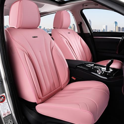 Coverado Pink Seat Covers for Cars, 2 Pack Leather Car Seat Covers, Luxury Waterproof Seat Covers, Front Car Seat Protectors, Driver Car Seat Cushions, Front Seat Covers Universal Fit for Most Cars - color: Pink, size: FrontPair
