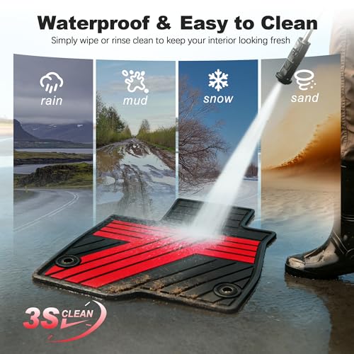 All Weather Floor Mats Custom Fit for Mazda CX-5 2017-2025 Waterproof Heavy Duty Anti-Slip Car Mats, 1st & 2nd Row Black & Red - color: Red