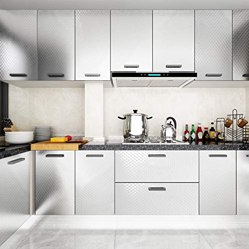 Peel and Stick Wallpaper, Waterproof Contact Paper for Kitchen Countertops Cabinets, Self-Adhesive Removable Aluminum Foil Sticker, Oil Proof Heat Resistant, Easy Clean (24"x197", Silver Chequer) - color: Silver Chequer, size: 24"W x 197"L