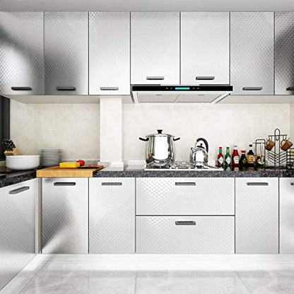 Peel and Stick Wallpaper, Waterproof Contact Paper for Kitchen Countertops Cabinets, Self-Adhesive Removable Aluminum Foil Sticker, Oil Proof Heat Resistant, Easy Clean (24"x197", Silver Chequer) - color: Silver Chequer, size: 24"W x 197"L