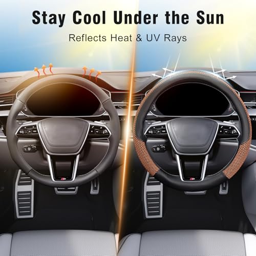 Steering Wheel Cover, Universal 15 inch, Microfiber Leather Viscose, Breathable, Anti-Slip,Warm in Winter and Cool in Summer, Black&Brown - color: brown, size: Standard Size[14.5"-15"]