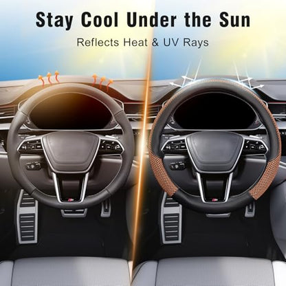 Steering Wheel Cover, Universal 15 inch, Microfiber Leather Viscose, Breathable, Anti-Slip,Warm in Winter and Cool in Summer, Black&Brown - color: brown, size: Standard Size[14.5"-15"]